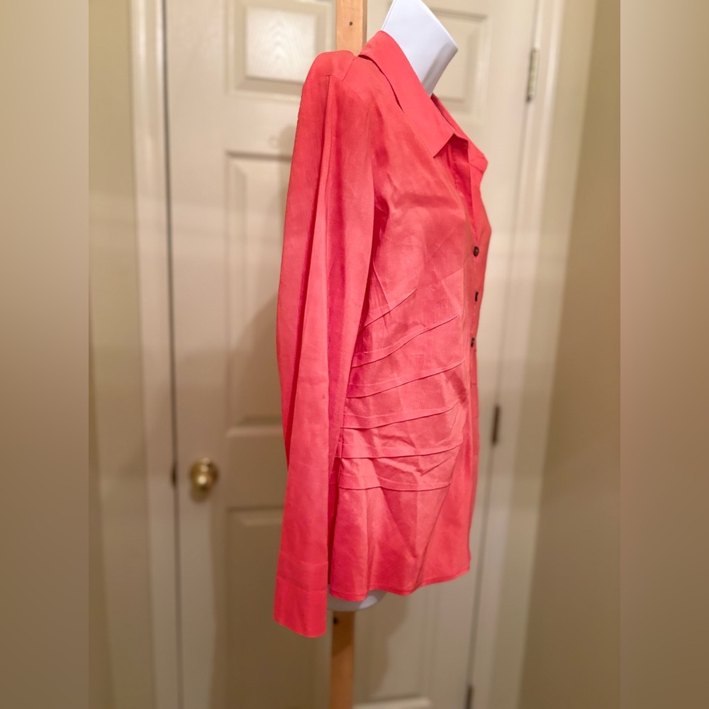 NIC+ ZOE Woman’s Burnt Orange LINEN Blend Soft Fabric Button-Down Shirt, Size: L - Picture 3 of 10